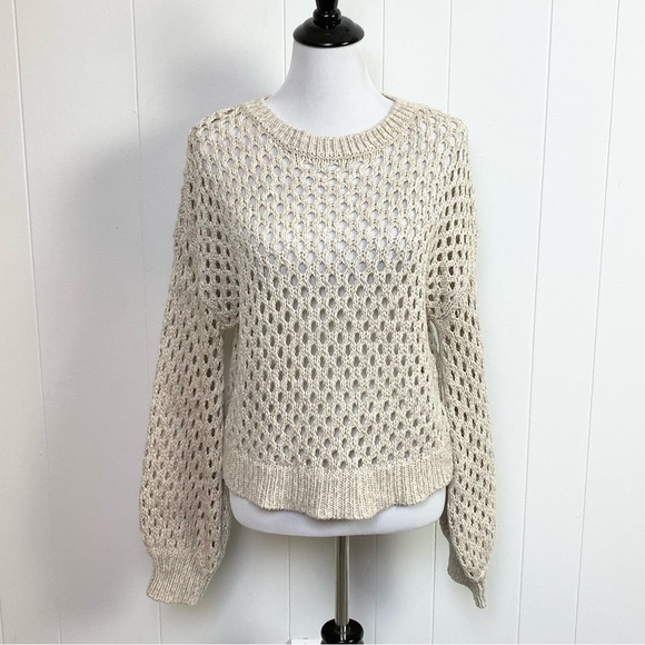 Roller Rabbit Beige Sweater Crewneck Pullover Loose Open Knit Boxy Fit Sz. Small - Picture 1 of 12